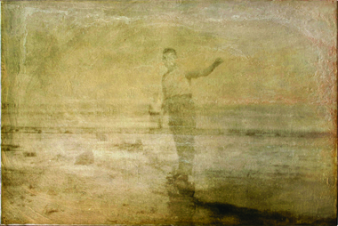 Jason M. Aumann. Memory No. 26 (2011); Pigment, resin and beeswax varnish on Birch; 18&rdquo; x 12&rdquo;. Courtesy of Incline Gallery, San Francisco. 